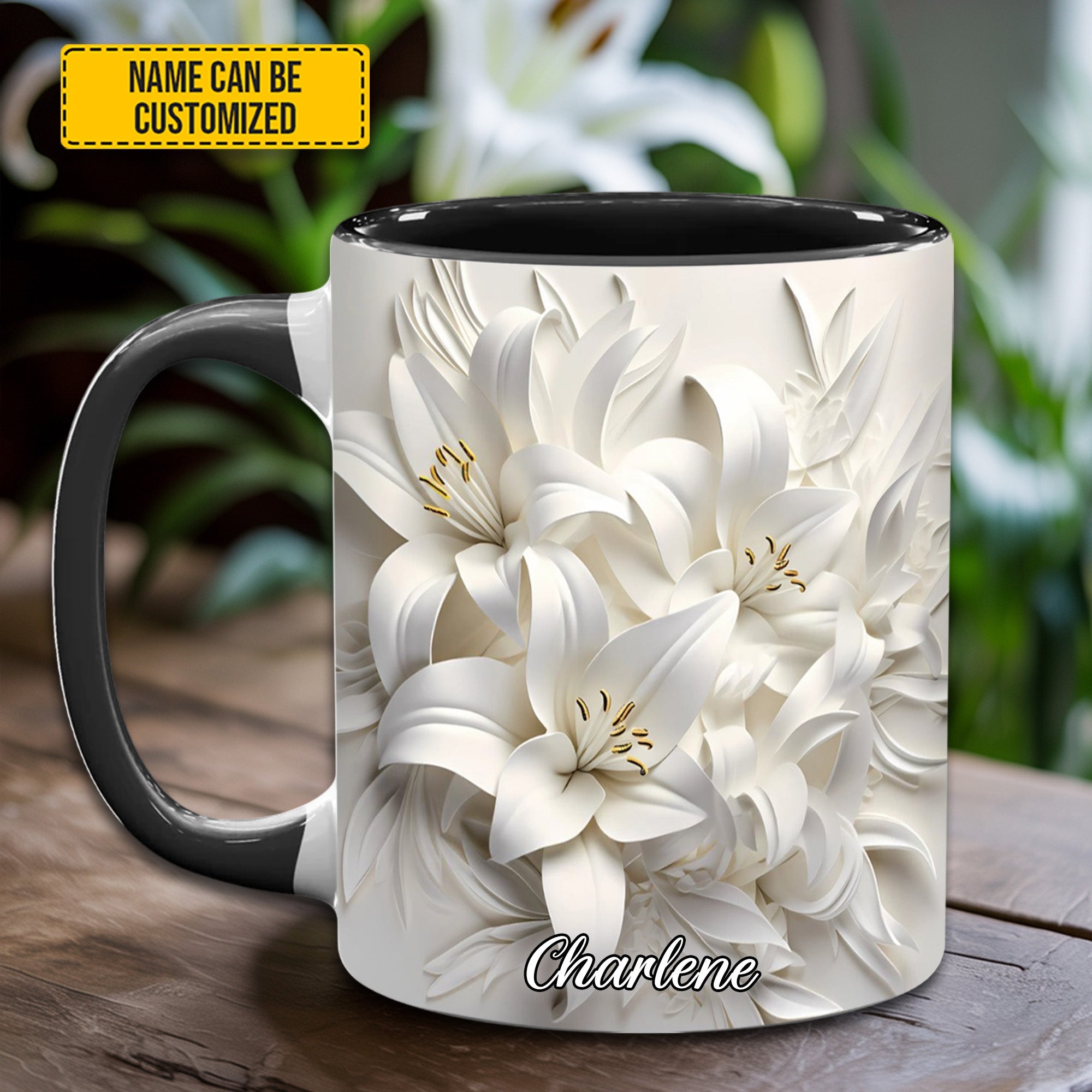 White Lilies Flowers - Personalized Flower Accent Mug