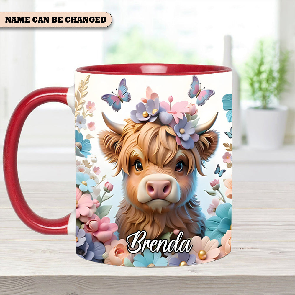 Highland Cow Flower - Personalized Accent Mug