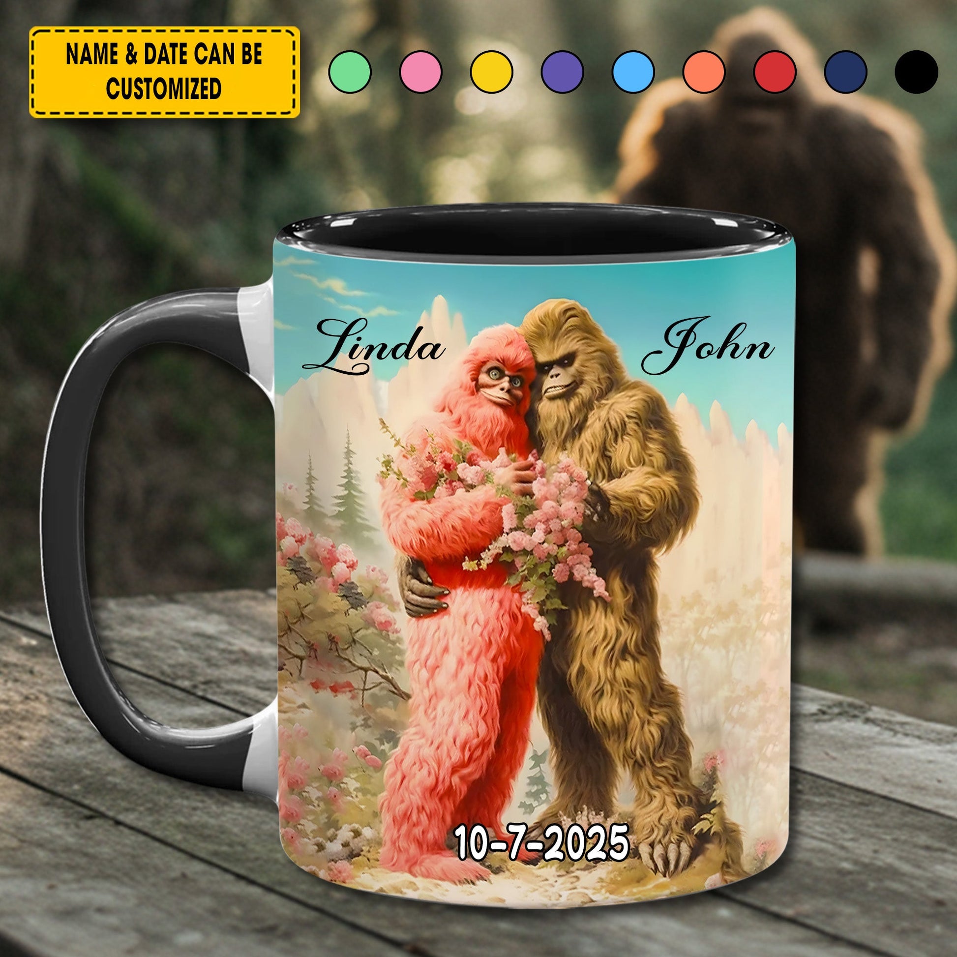 BigFoot Lovers Anniversary – Personalized Accent Mug Birthday, Anniversary Gift For Lover, Couples, Spouses, Husband, Wife