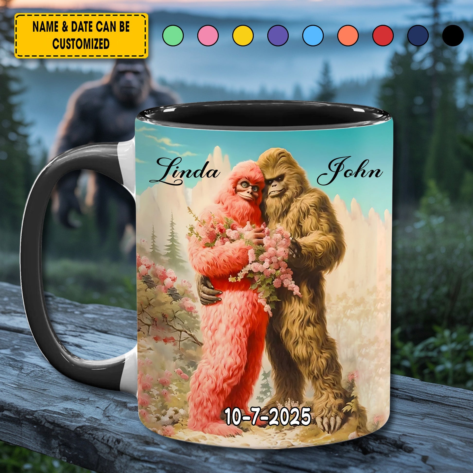 BigFoot Lovers Anniversary – Personalized Accent Mug Birthday, Anniversary Gift For Lover, Couples, Spouses, Husband, Wife