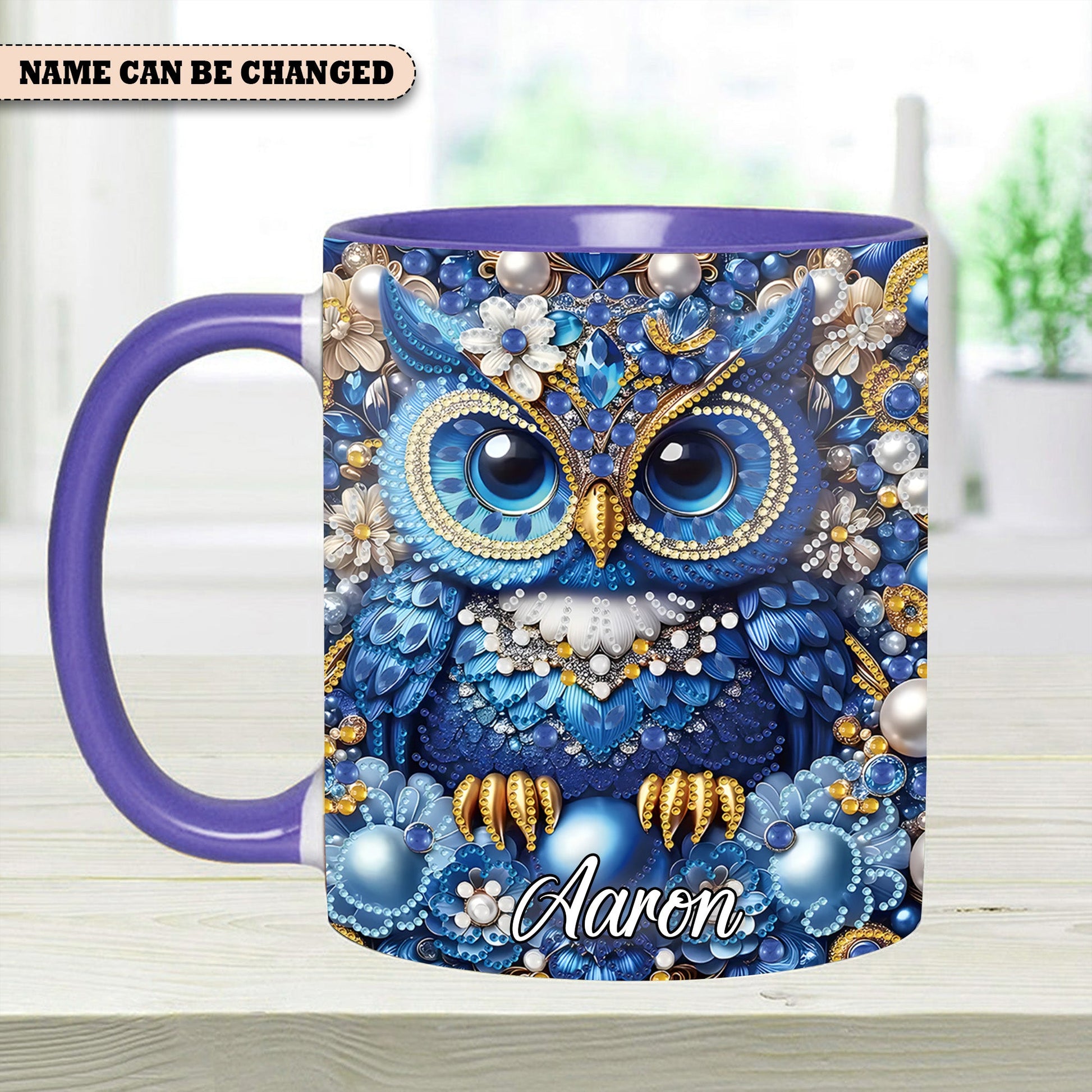 Owl Partial Diamond - Personalized Owl Accent Mug