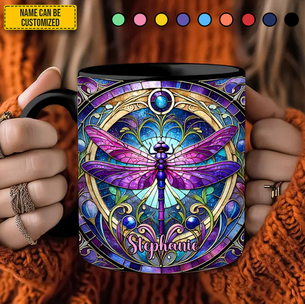Personalized Dragonfly Stained Glass Accent Mug