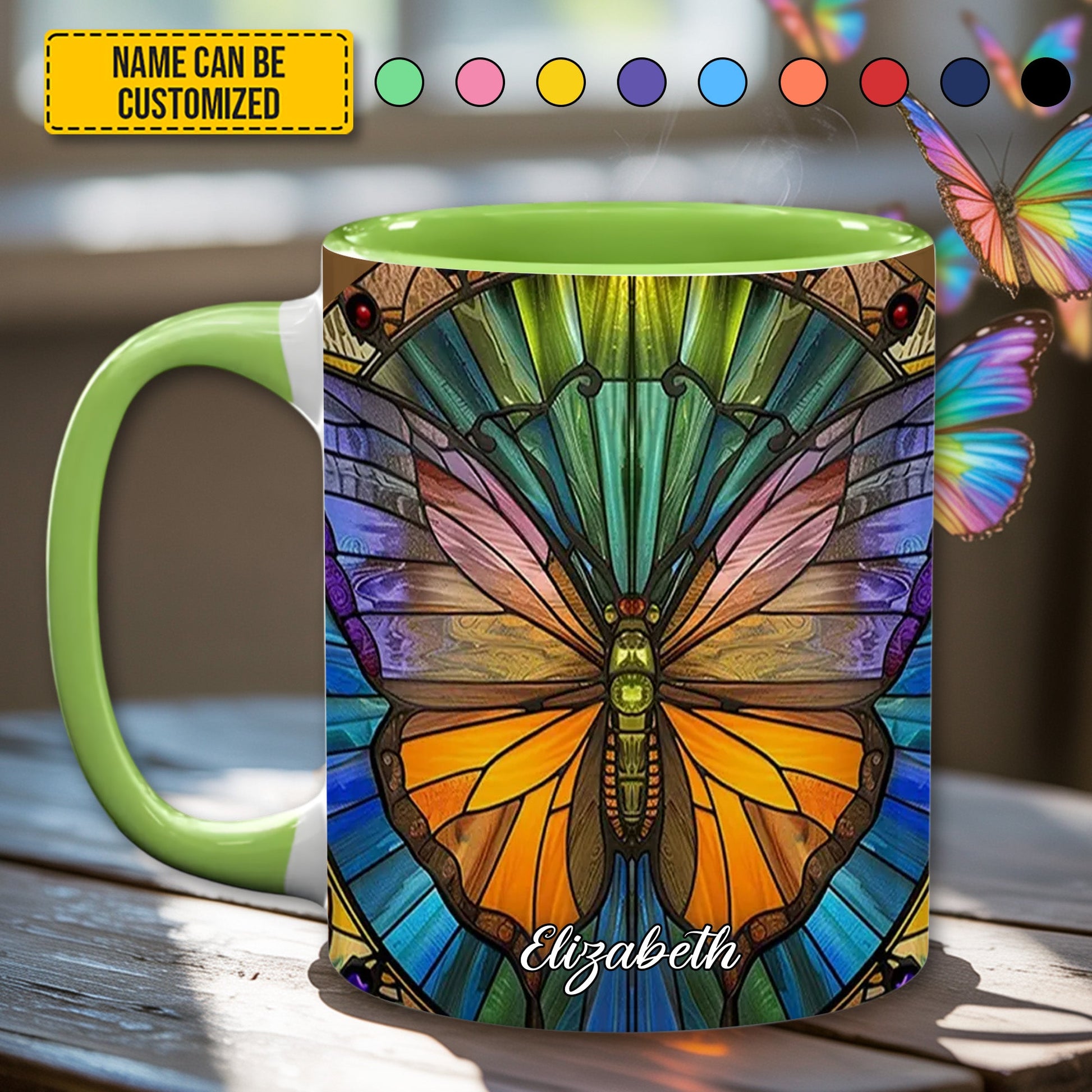 Personalized Vibrant Butterfly Accent Mug