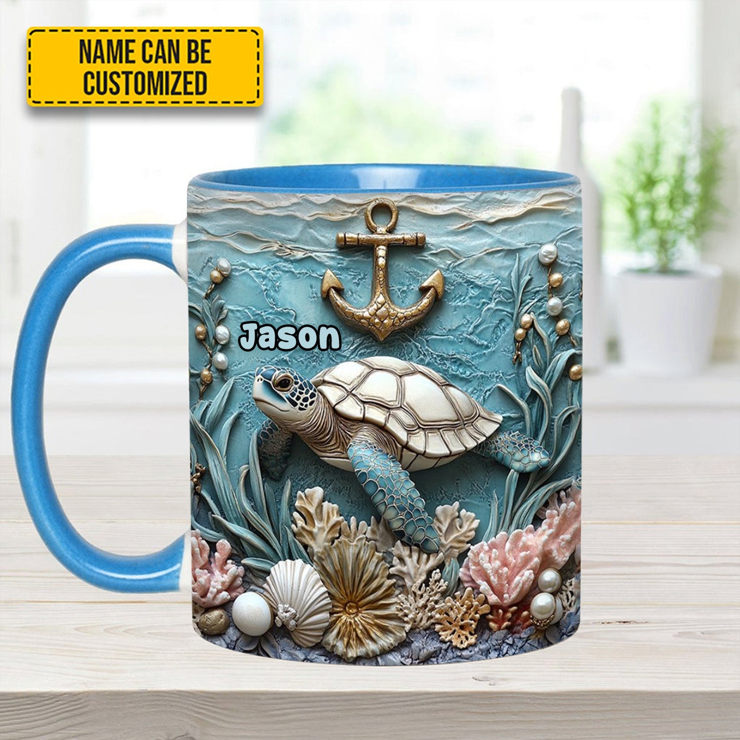 Personalized Beautiful Sea Turtle Accent Mug