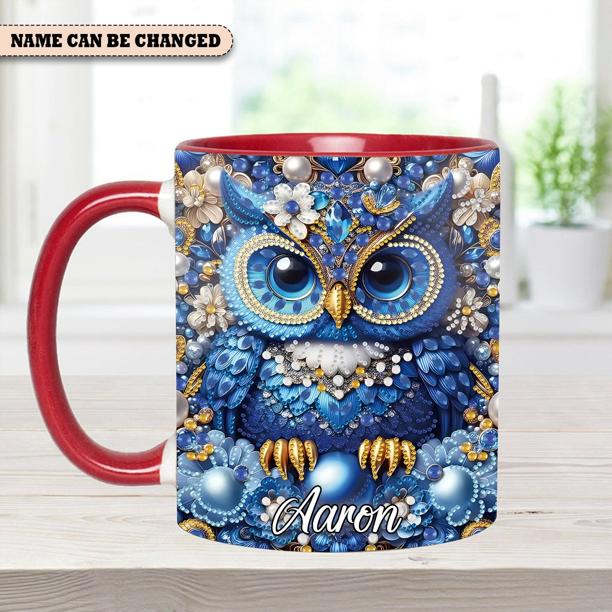 Owl Partial Diamond - Personalized Owl Accent Mug