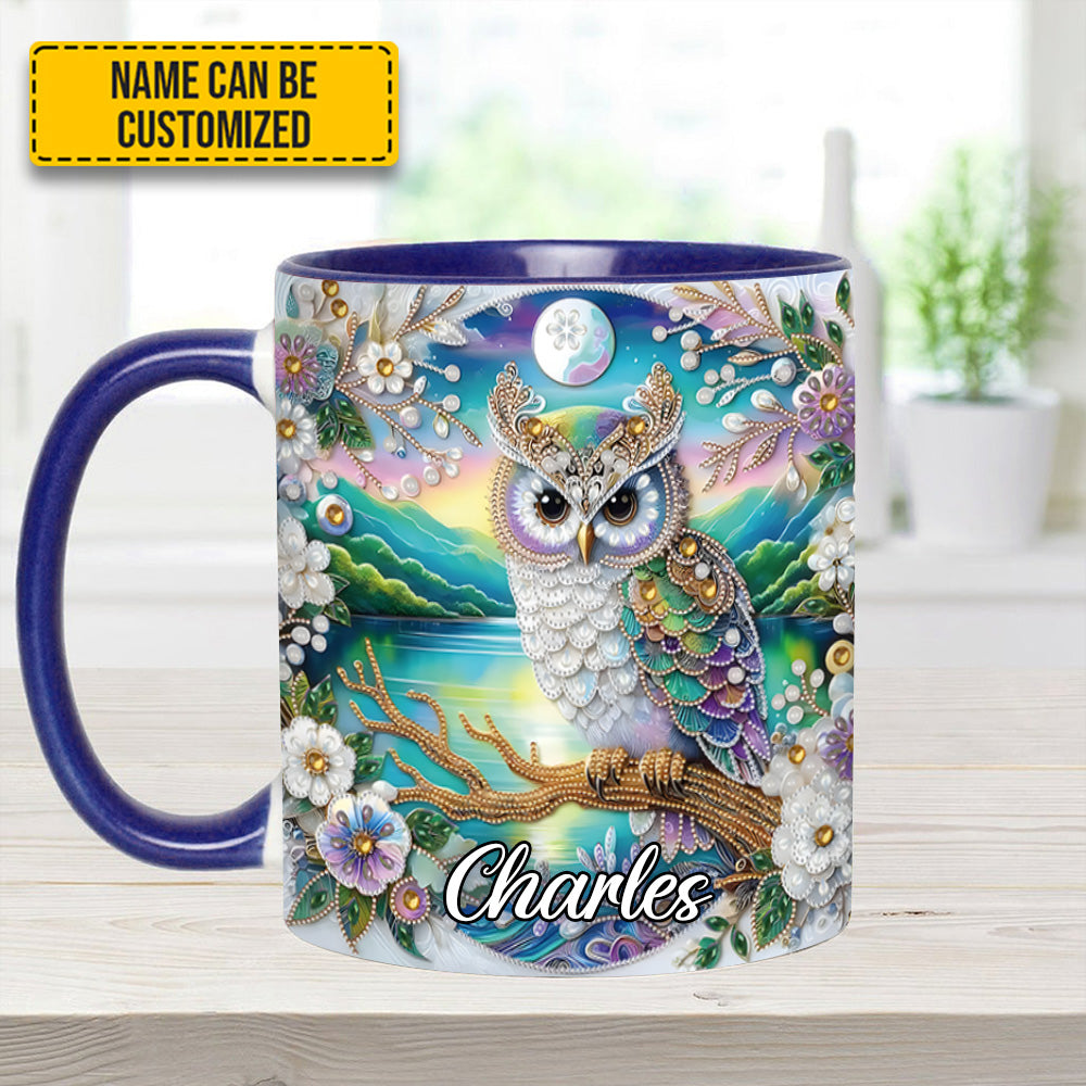 Owl Flower Pattern Diamond - Personalized Owl Accent Mug