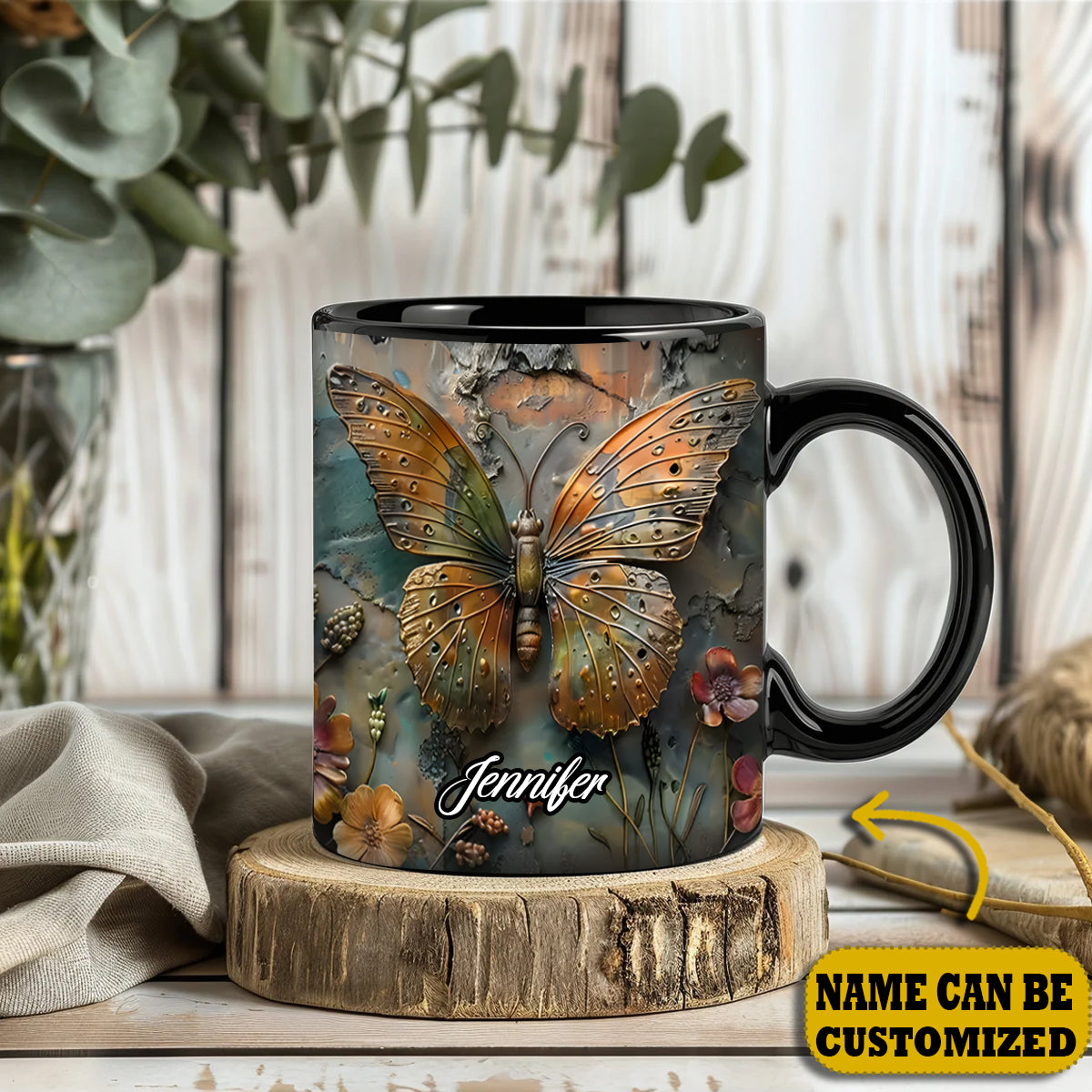 Vintage Butterfly - Personalized Butterfly Accent Mug