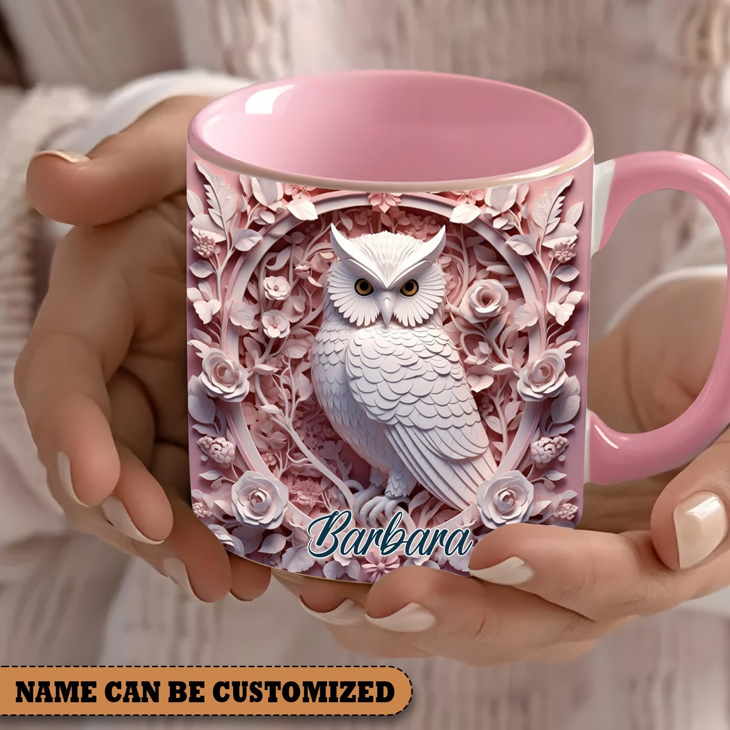 Vintage Beautiful Owl - Personalized Owl Accent Mug