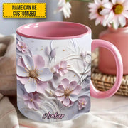 Pink Flower Accent Mug - Personalized Accent Mug