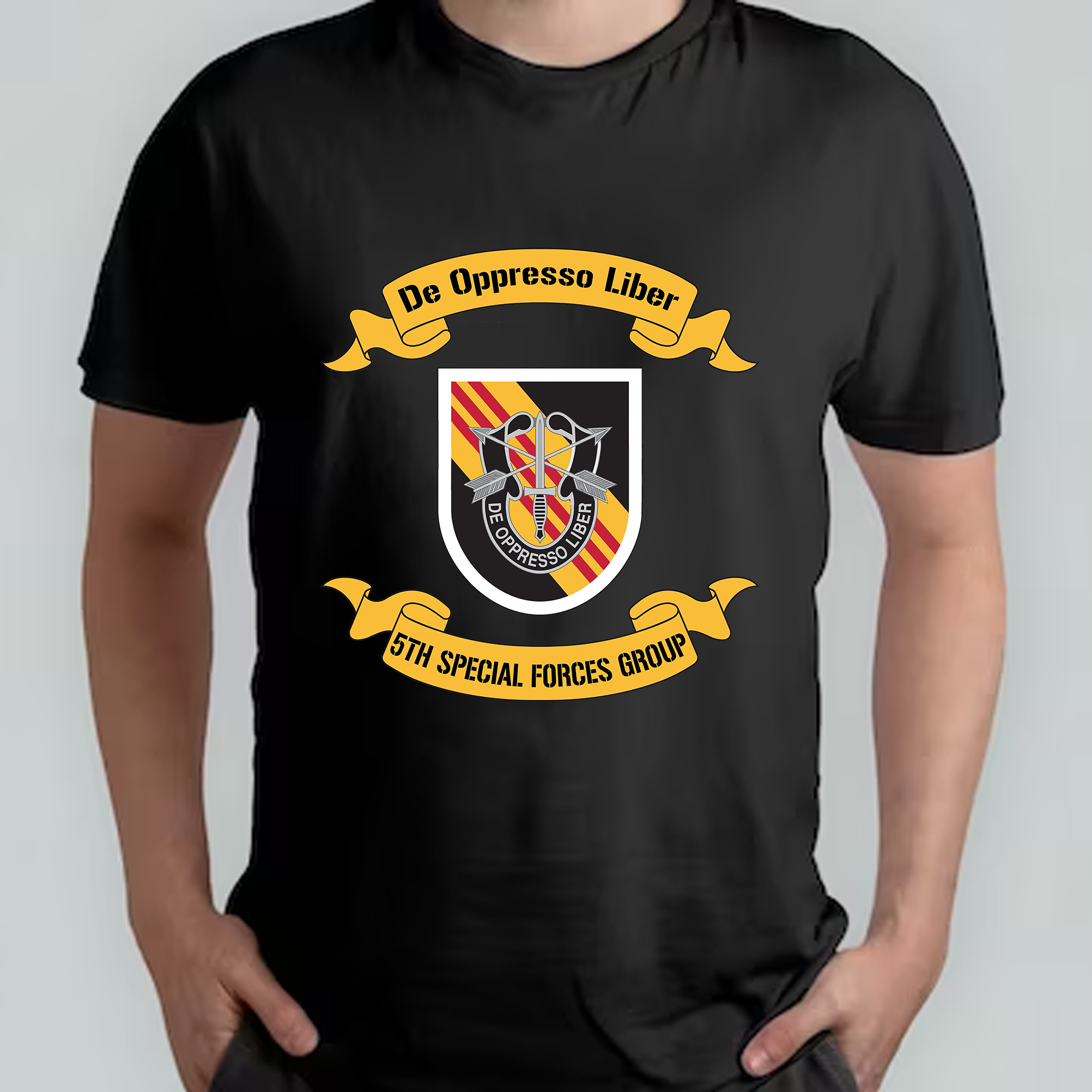US Army Special Forces 5th Special Forces Group (Airborne) (5th SFG (A)) Classic Unisex T-Shirt Gildan 5000 (Made In US) DLHH1304PT02