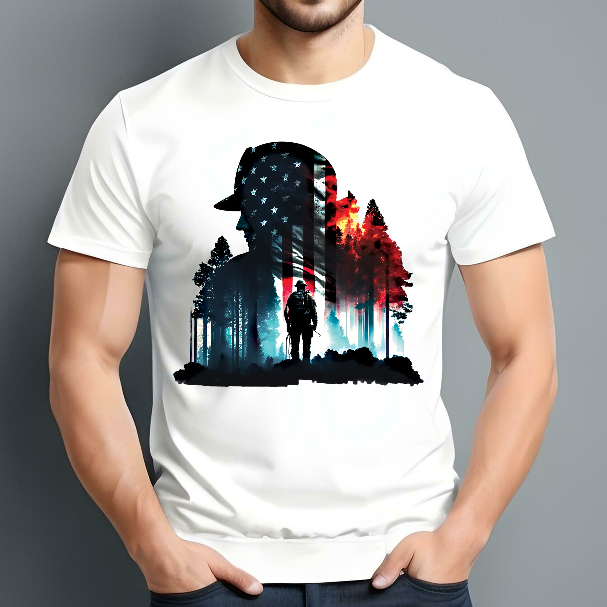 US Flag Forest Firefighter Classic Unisex T-Shirt Gildan 5000 (Made In US)