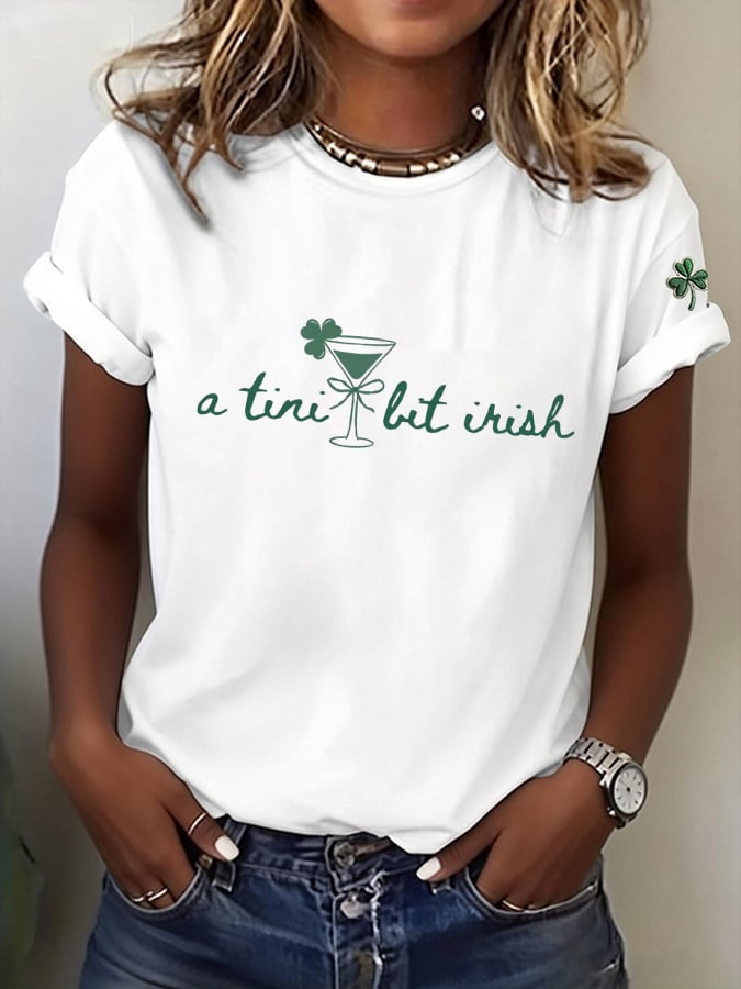  A Tini Bit Irish T Shirt St Patrick'S Day Shirt Irish Martini Clover Crewneck Irish Luck Gift - TradiViet