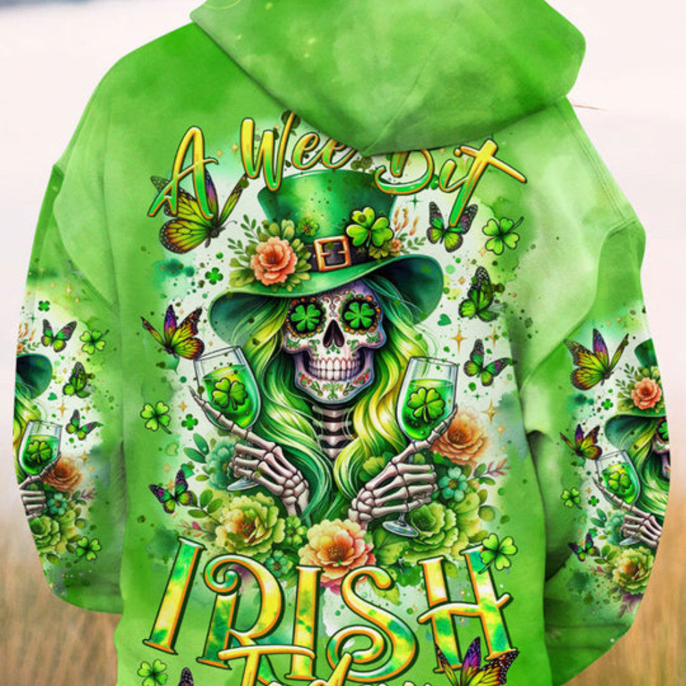 A Wee Bit Irish Today Skull Lady Patrick_S Day Hoodie Ladies Clothing Gift Ideas For New Moms - Lilybirchmarket