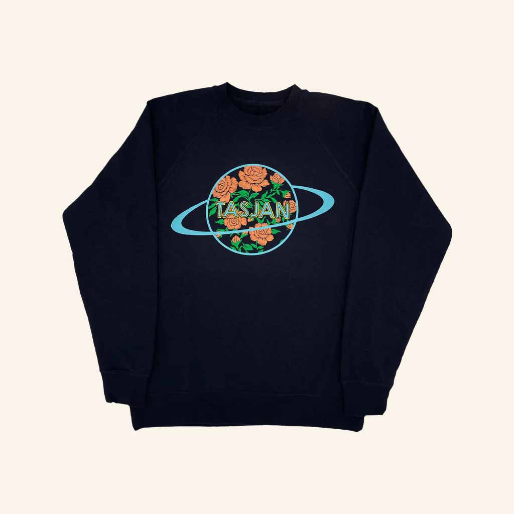 Aaron Lee Tasjan Merch Space Floral Navy Sweatshirt Gifts For Music Fans - Lilybirchmarket