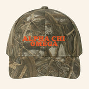 ADPI Merch Alpha Chi Omega Orange Embroidered Camo Hat Unique Gift For Boyfriend Birthday - Lilybirchmarket