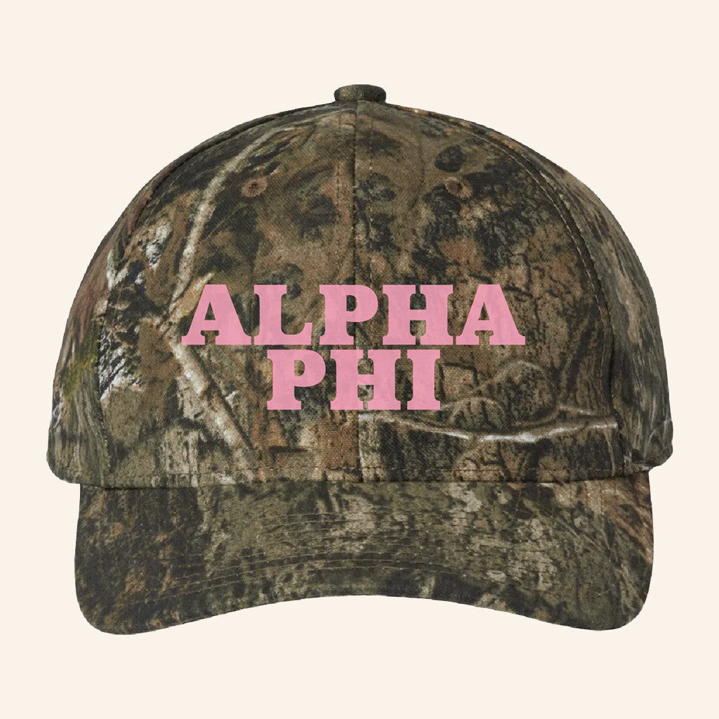 ADPI Merch Alpha Phi Pink Embroidered Camo Hat Best Gifts For Wife - Lilybirchmarket