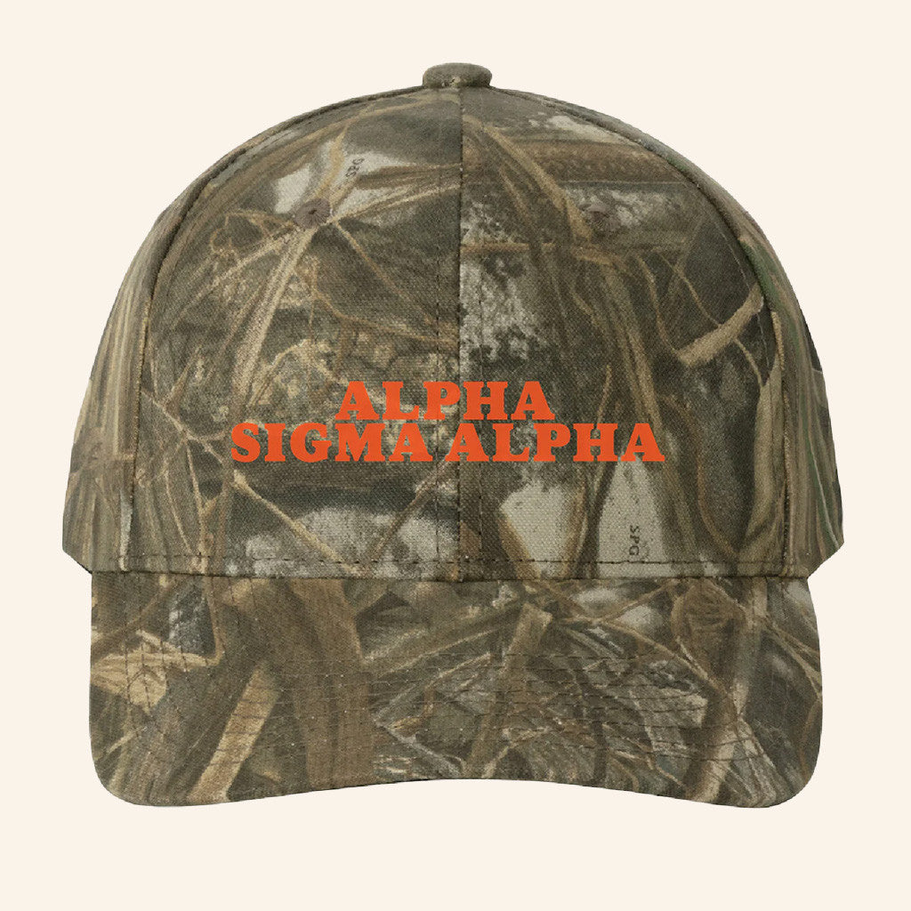 ADPI Merch Alpha Sigma Alpha Orange Embroidered Camo Hat Birthday Gift Ideas For Him - Lilybirchmarket