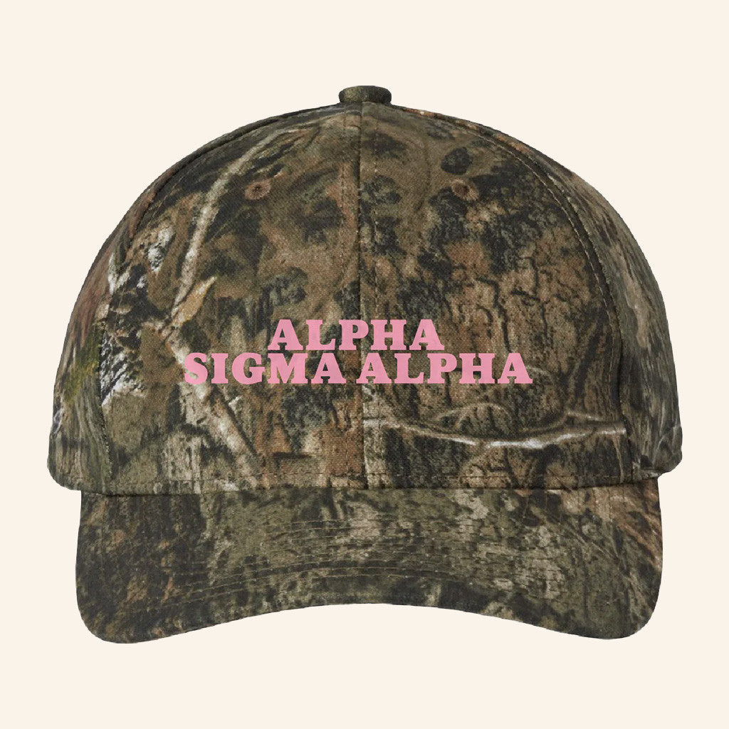 ADPI Merch Alpha Sigma Alpha Pink Embroidered Camo Hat Best Gifts For Mom - Lilybirchmarket