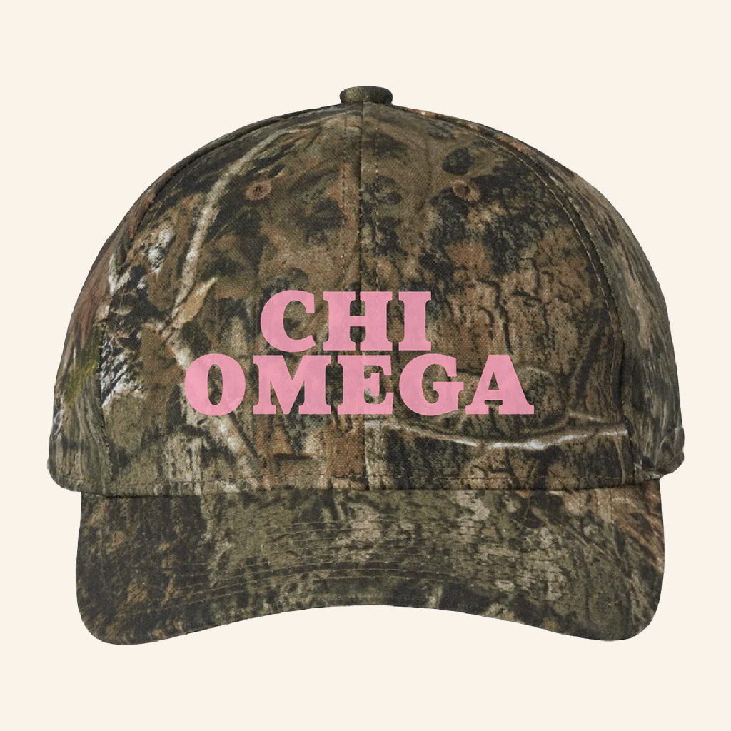 ADPI Merch Chi Omega Pink Embroidered Camo Hat Birthday Present For Wife - Lilybirchmarket
