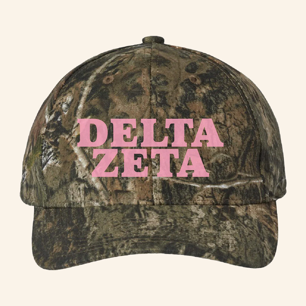 ADPI Merch Delta Zeta Pink Embroidered Camo Hat Unique Birthday Gift For Wife - Lilybirchmarket