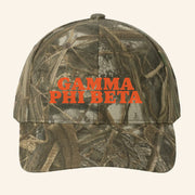 ADPI Merch Gamma Phi Beta Orange Embroidered Camo Hat Gift Ideas For Him - Lilybirchmarket