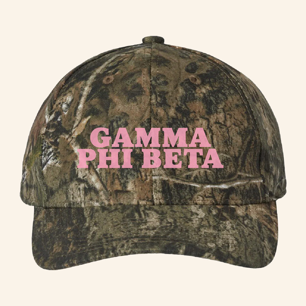 ADPI Merch Gamma Phi Beta Pink Embroidered Camo Hat Birthday Gift Ideas For Mom - Lilybirchmarket