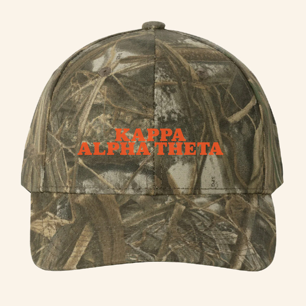 ADPI Merch Kappa Alpha Theta Orange Embroidered Camo Hat Birthday Gifts For Boyfriend - Lilybirchmarket