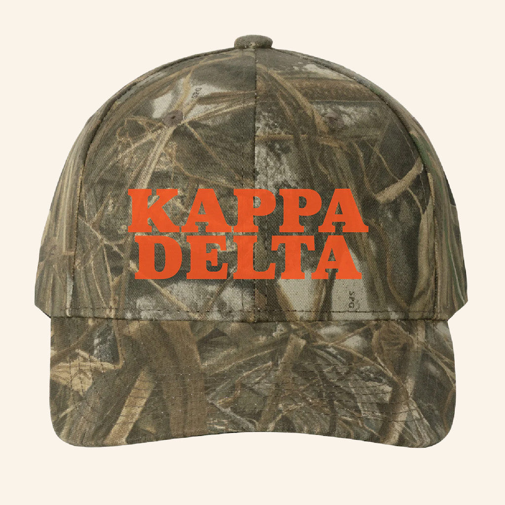 ADPI Merch Kappa Delta Orange Embroidered Camo Hat Birthday Gifts For Boyfriend - Lilybirchmarket