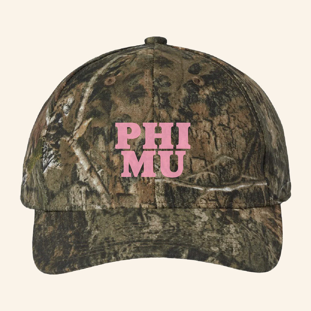 ADPI Merch Phi Mu Pink Embroidered Camo Hat Gifts For Daughter - Lilybirchmarket