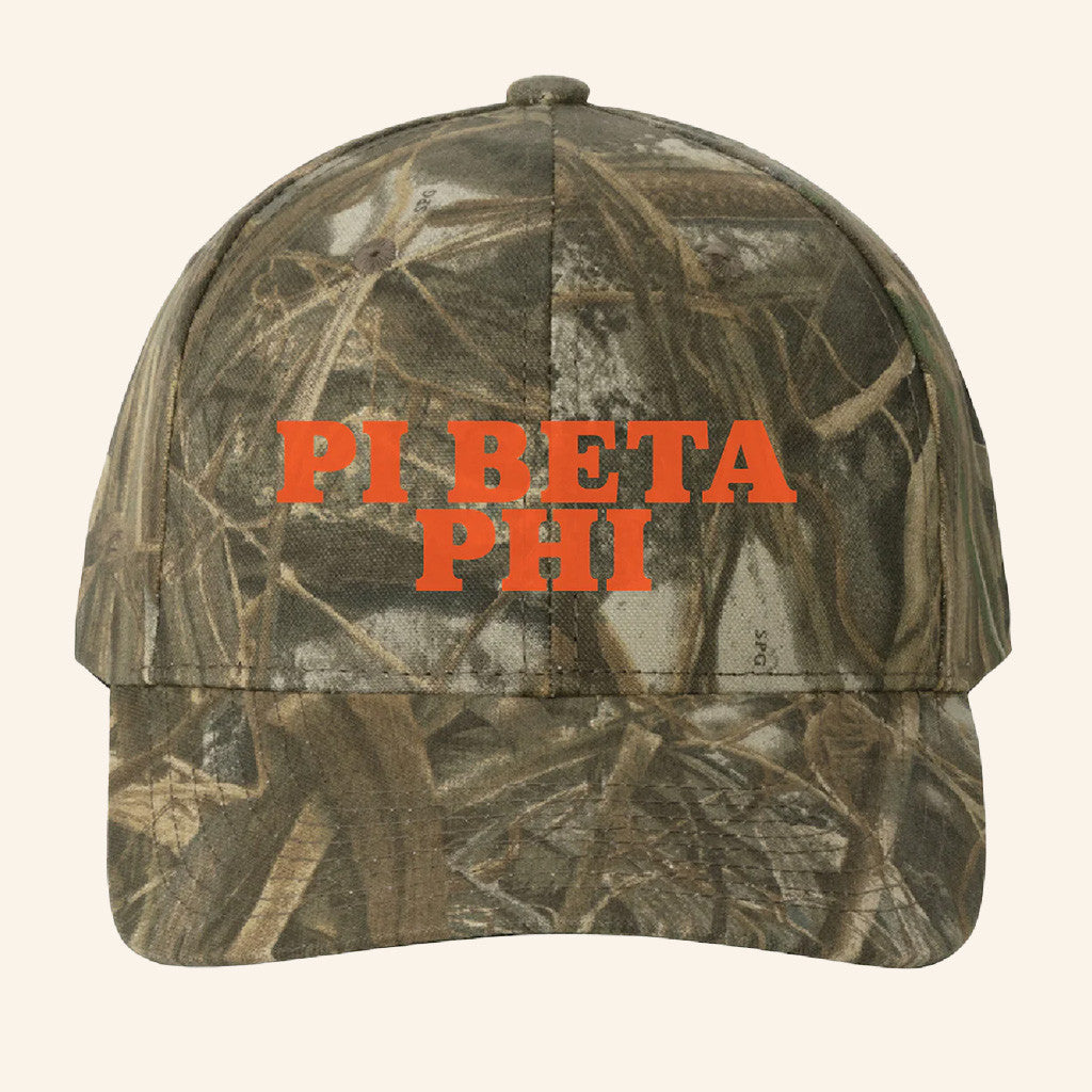 ADPI Merch Pi Beta Phi Orange Embroidered Camo Hat Presents For Boyfriend - Lilybirchmarket