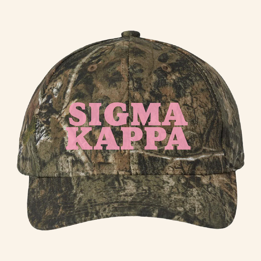 ADPI Merch Sigma Kappa Pink Embroidered Camo Hat Best Gifts For Sister - Lilybirchmarket
