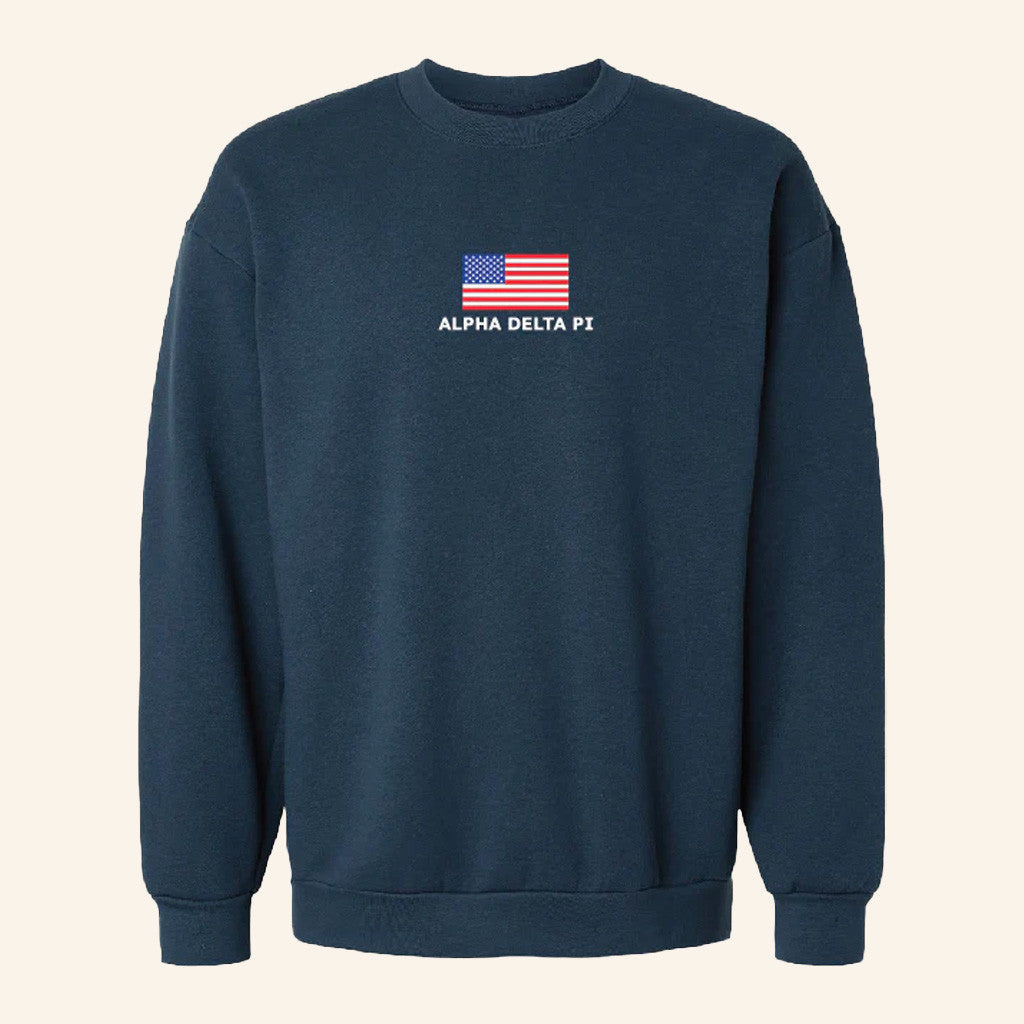 ADPI Merch USA Flag Navy Alpha Delta Pi Crewneck Sweatshirt Gifts For Friends - Lilybirchmarket
