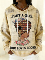 African American Just A Girl Who Loves Books Hoodie Women's Black History Month Clothing Gifts - Lilybirchmarket