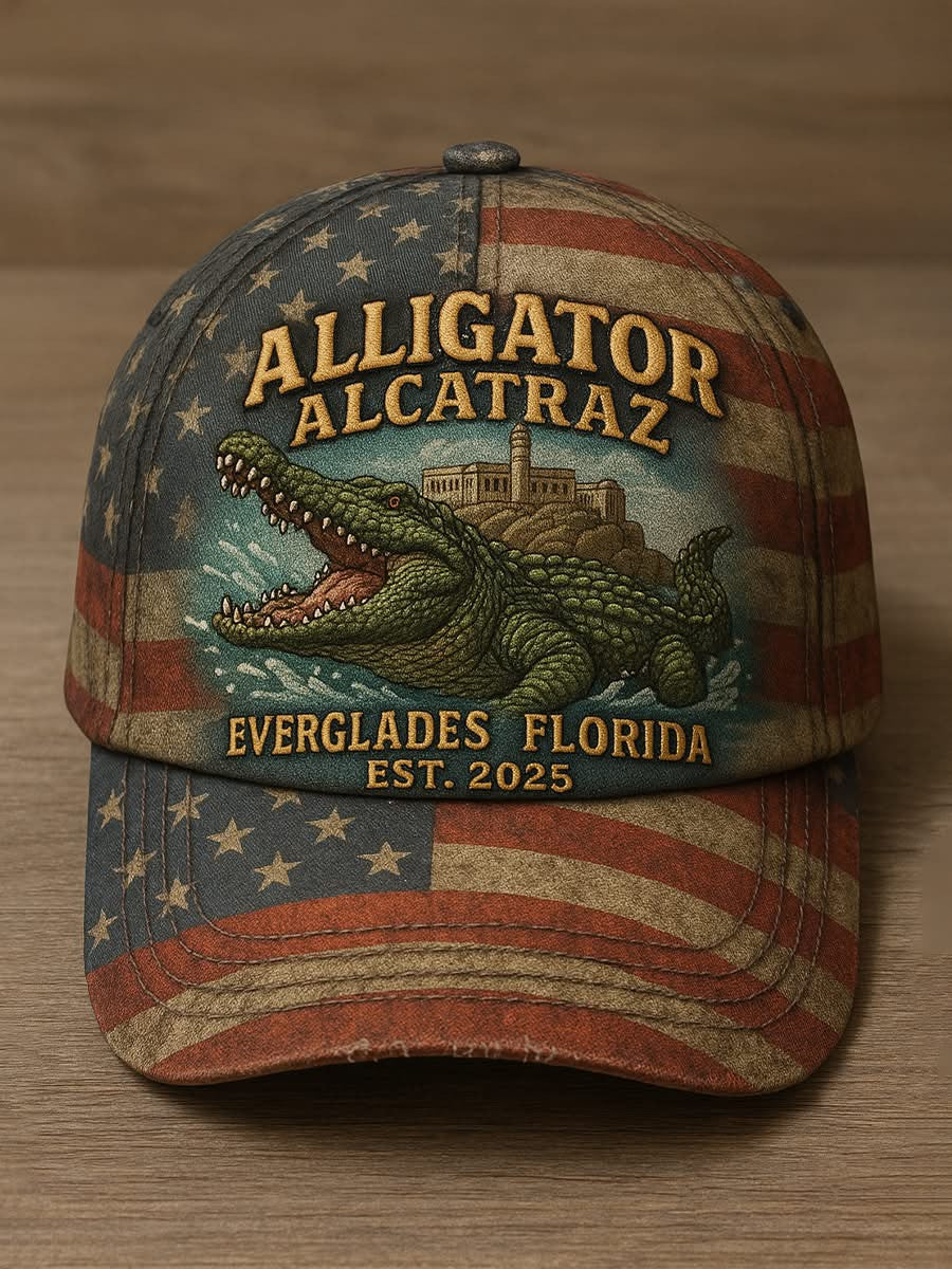 Alligator Alcatraz Vintage American Flag Hat Everglades Florida Est 2025 Hat Gifts For Him - Lilybirchmarket