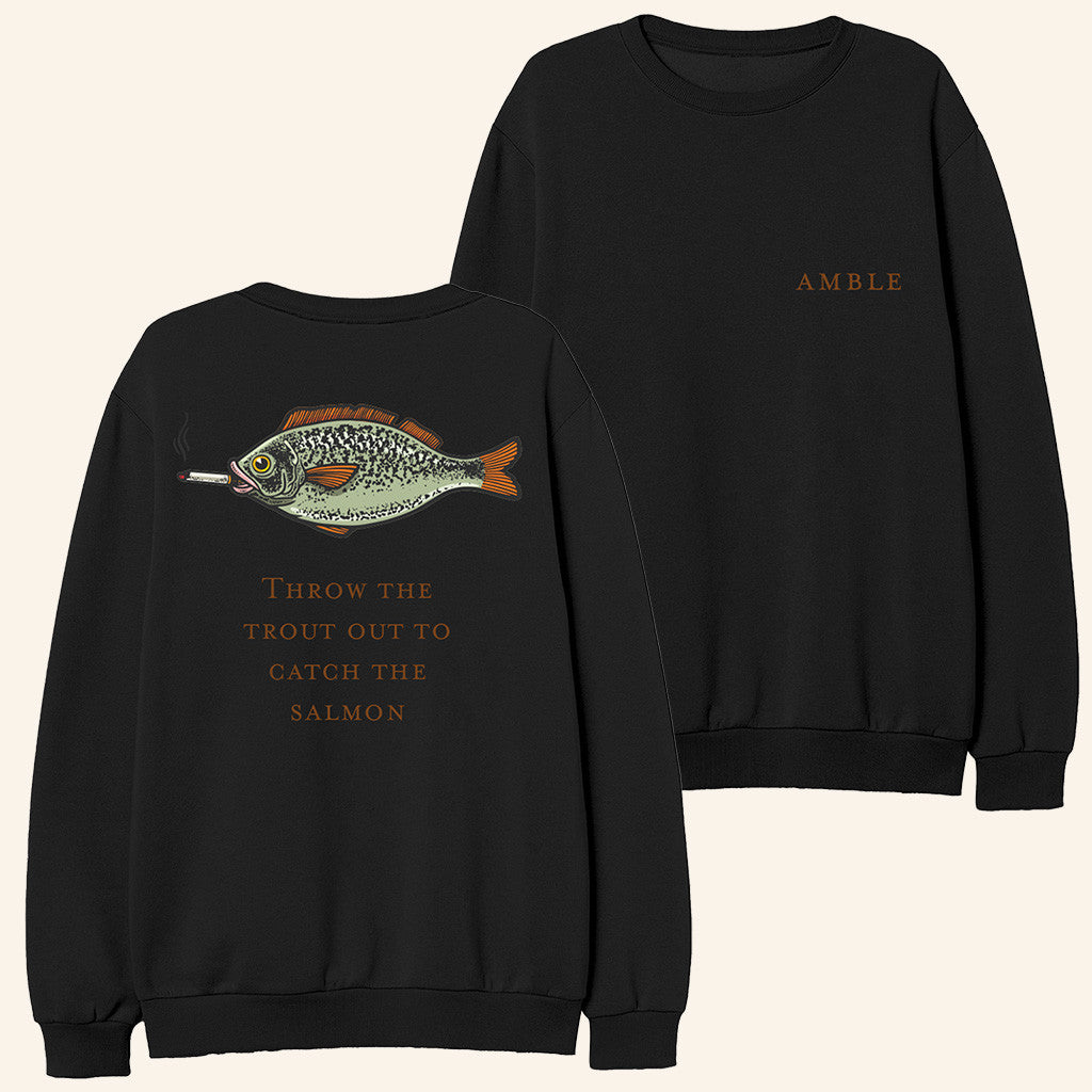 Amble Merch Smoking Fish Catch The Salmon Sweatshirt Cool Gifts For Music Lovers - Lilybirchmarket