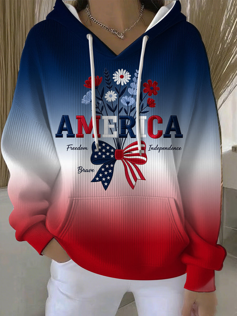 America Patriotic Floral Bow Hoodie Independence Freedom Pullover Gift For Women - Lilybirchmarket