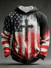 American Flag Cross Waffle Hoodie Bible Verse Faith Clothing Men's Christian Faith Gift - Lilybirchmarket