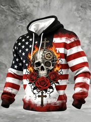 American Flag Skull Cross Waffle Hoodie Patriotic USA Faith Pullover Gift For Men - Lilybirchmarket