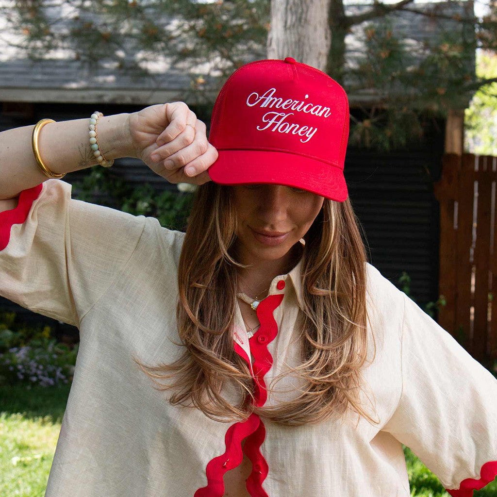 American Honey Hat Embroidered Red Hat Gifts For Her - Lilybirchmarket