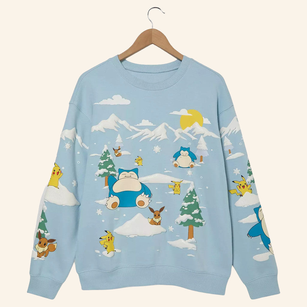 Anime Merch Pokemon Winter Scene Sweatshirt Christmas Gifts For Daughter - Lilybirchmarket