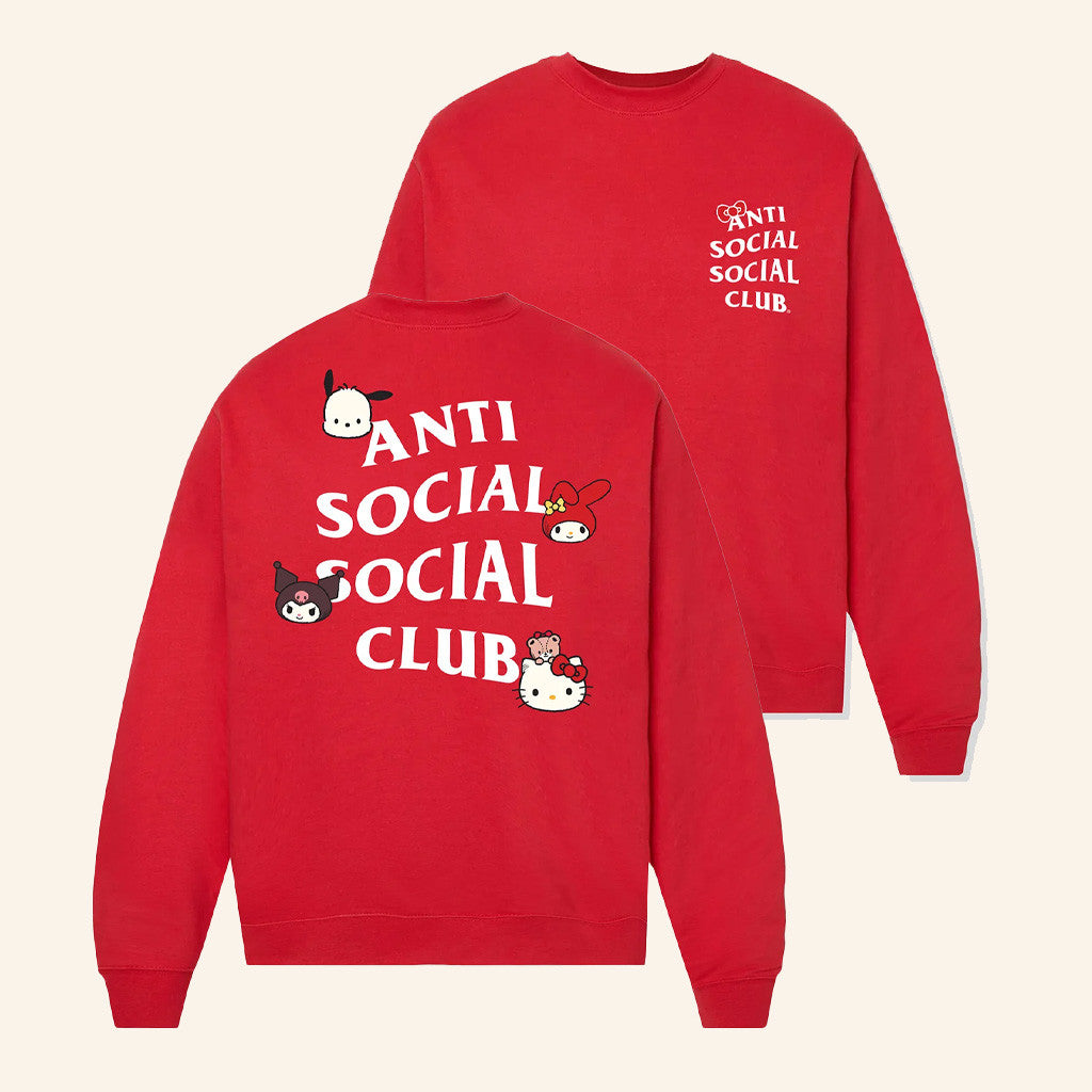 Anti Social Social Club Merch ASSC X Hello Kitty HK And Friends Bow Sweatshirt Red - Lilybirchmarket