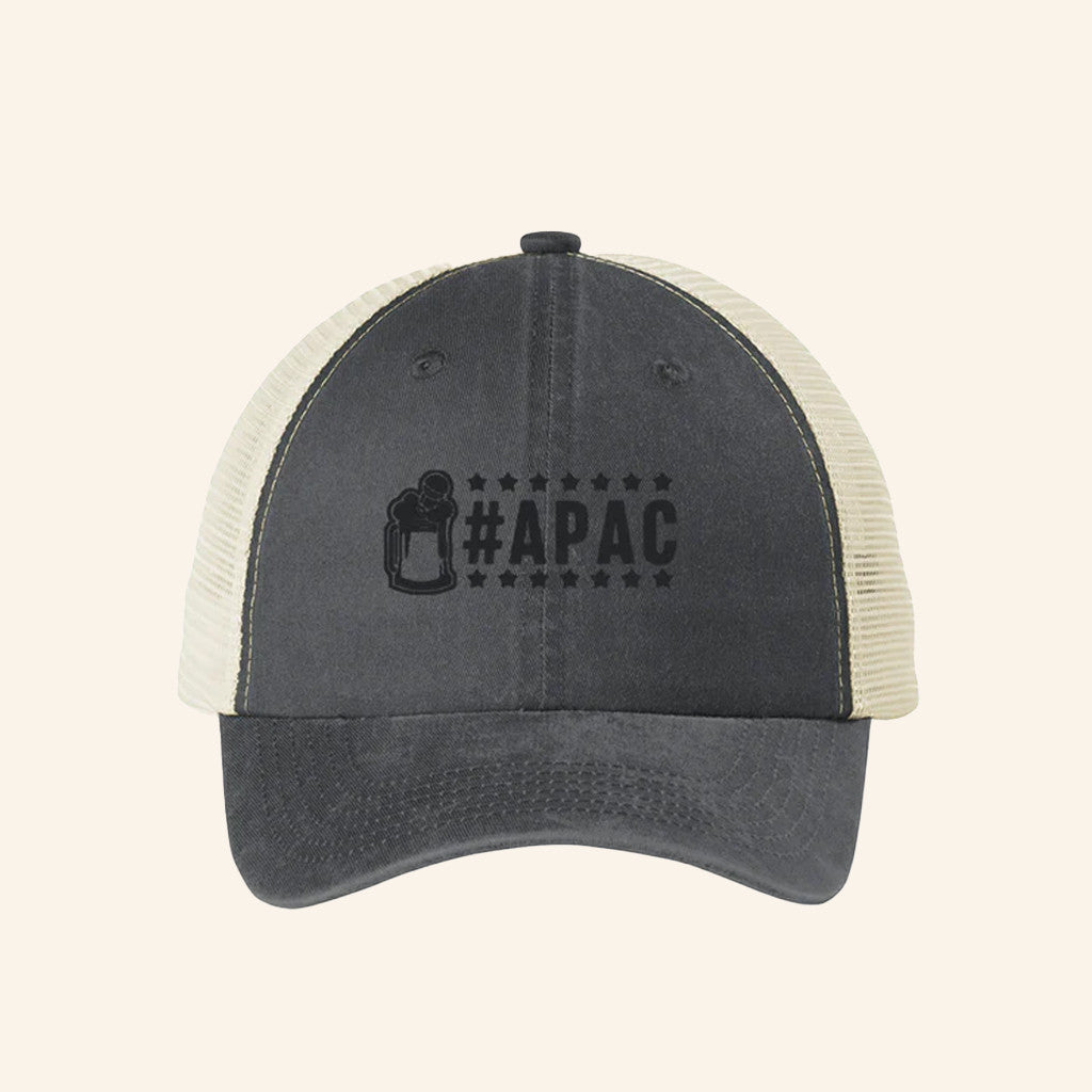 APAC Black Text Trucker Hat Drinkin Bros Merch Unique Gifts For Husband - Lilybirchmarket