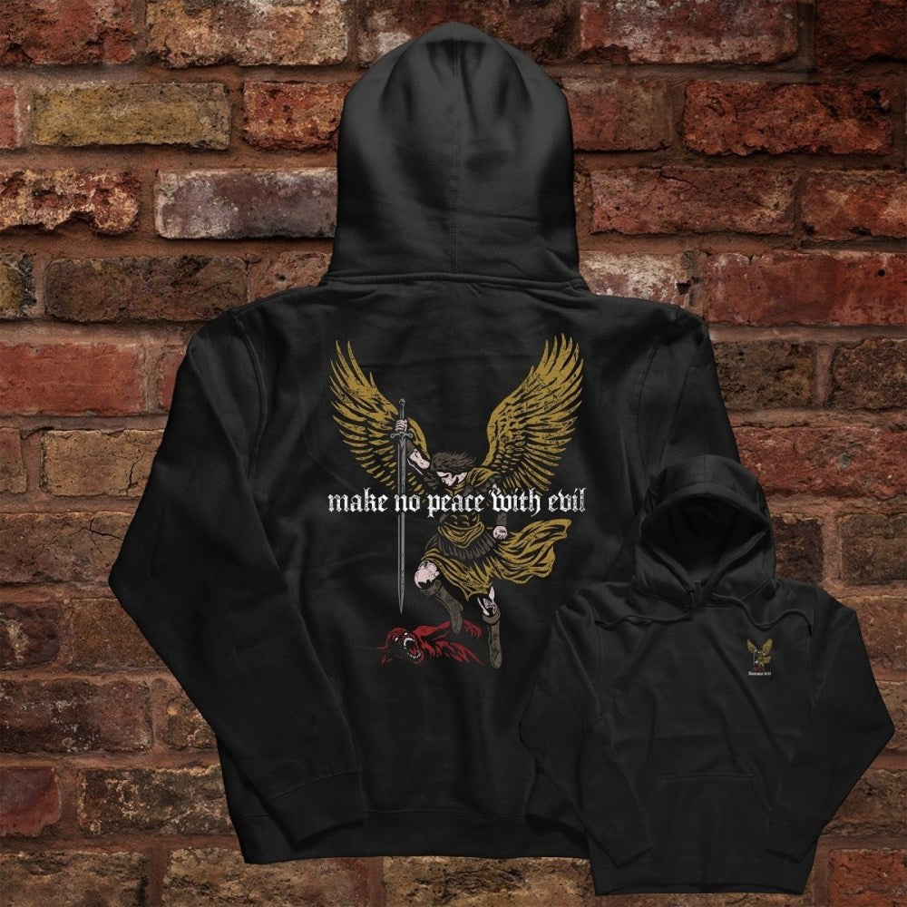 Archangel Michael Make No Peace With Evil Hoodie Christian Apparel Gifts For Him - Lilybirchmarket