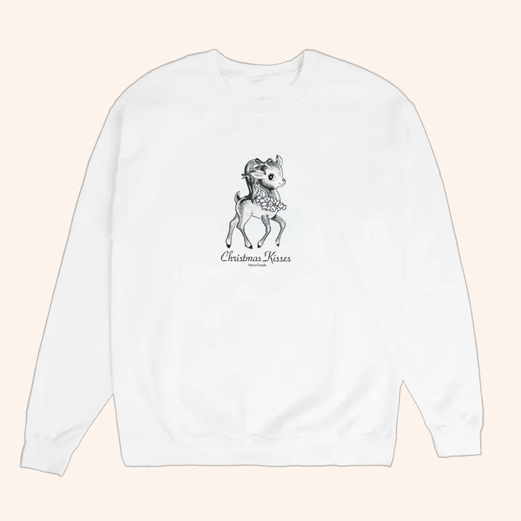 Ariana Grande Merch Christmas Kisses Reindeer Crewneck Sweatshirt Best Gifts For Music Lovers - Lilybirchmarket
