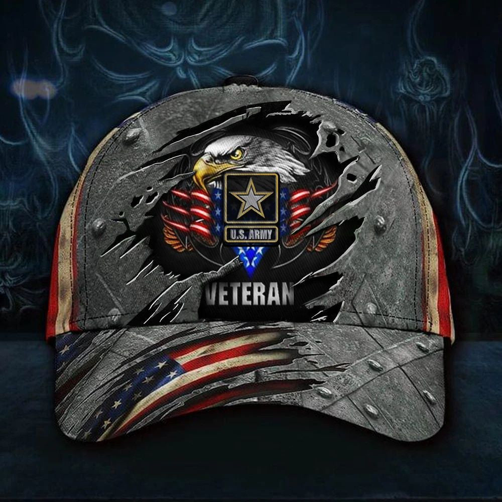 Army Veteran Hat 3D Print Patriotic Eagle American Flag Cap Vintage US Army Veteran Hat - Lilybirchmarket