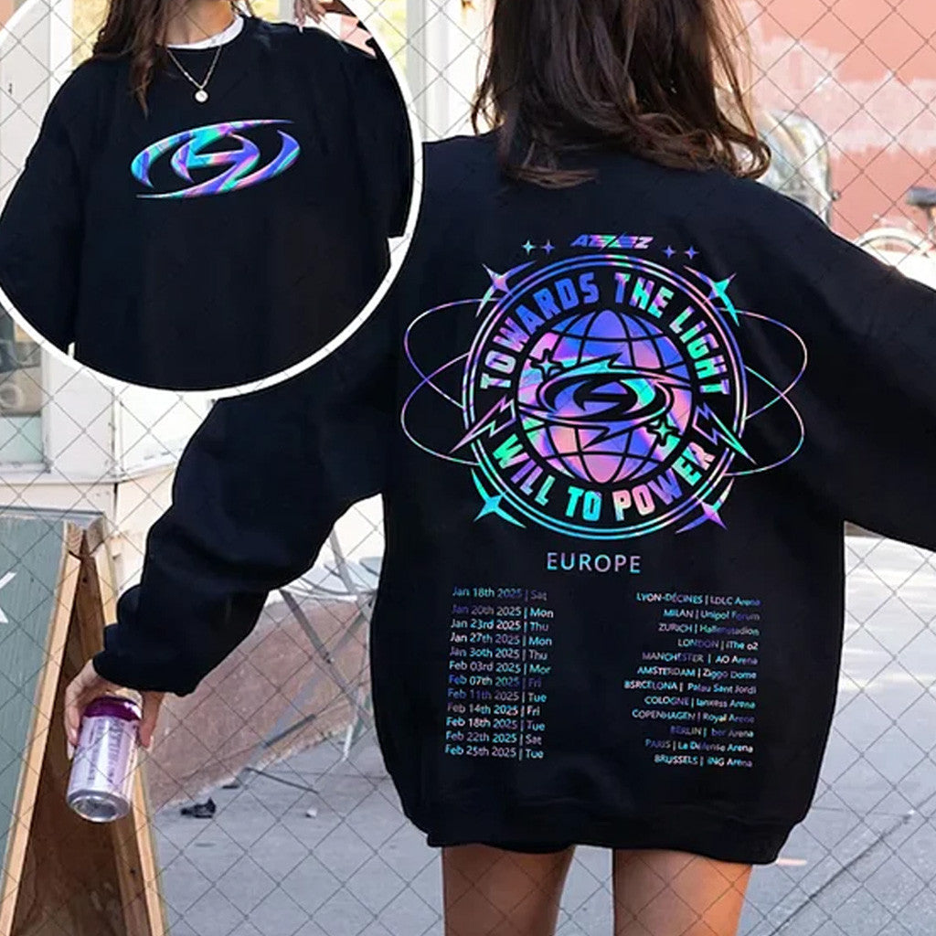 Ateez Merch 2025 Ateez Towards the Light World Europe Tour Laser Printing Sweatshirt Her Gifts - Lilybirchmarket