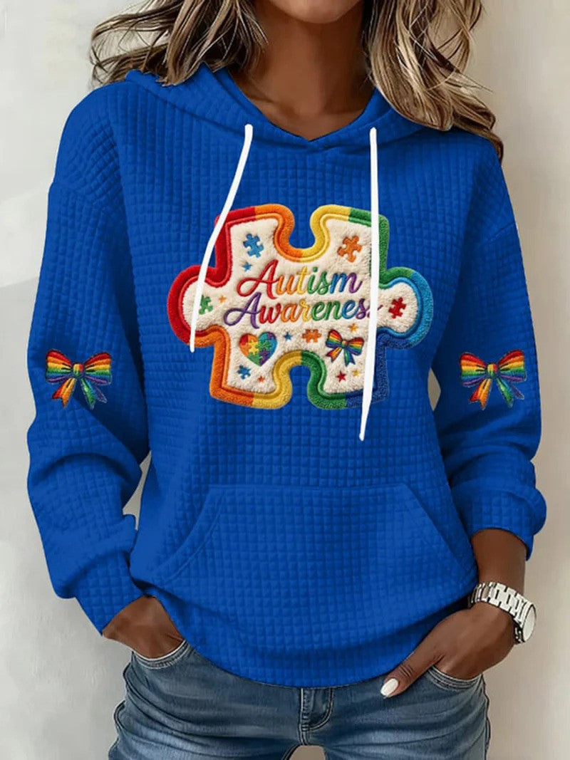 Autism Awareness Puzzle Piece Rainbow Bow Hoodie Acceptance Month Apparel Best Gift For Supporters - Lilybirchmarket