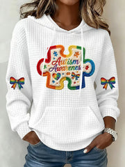 Autism Awareness Puzzle Piece Rainbow Bow Hoodie Acceptance Month Apparel Best Gift For Supporters - Lilybirchmarket