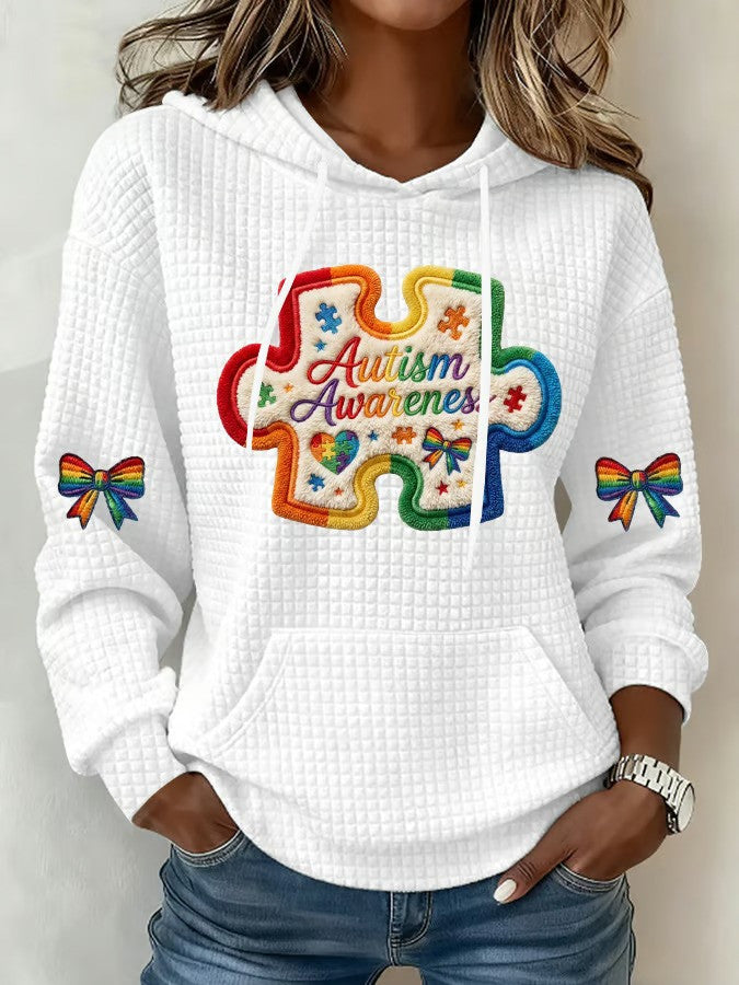 Autism Awareness Puzzle Piece Rainbow Bow Hoodie Acceptance Month Apparel Best Gift For Supporters - Lilybirchmarket