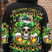 B Girls Chug Beer Messy Bun Skull Patrick_S Day Hoodie Ladies Clothing Unique Mother's Day Gifts - Lilybirchmarket